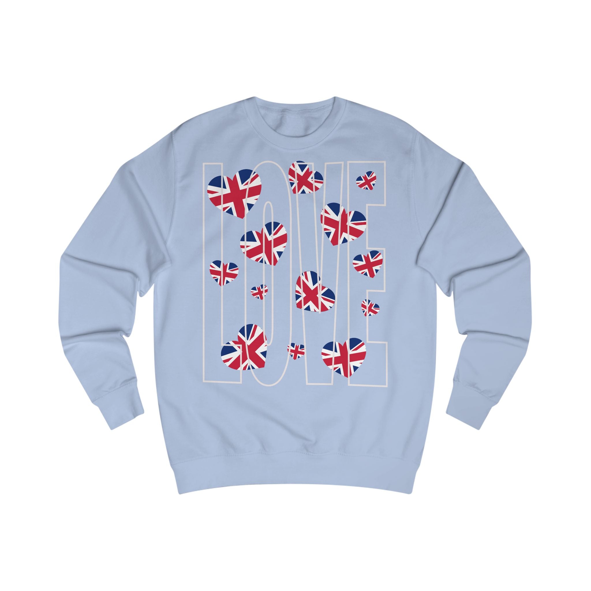 Patriotic Heart Sweatshirt, Cozy Unisex Pullover, British Flag Apparel, Gift for Travelers, Perfect for Holidays, Casual Everyday Wear