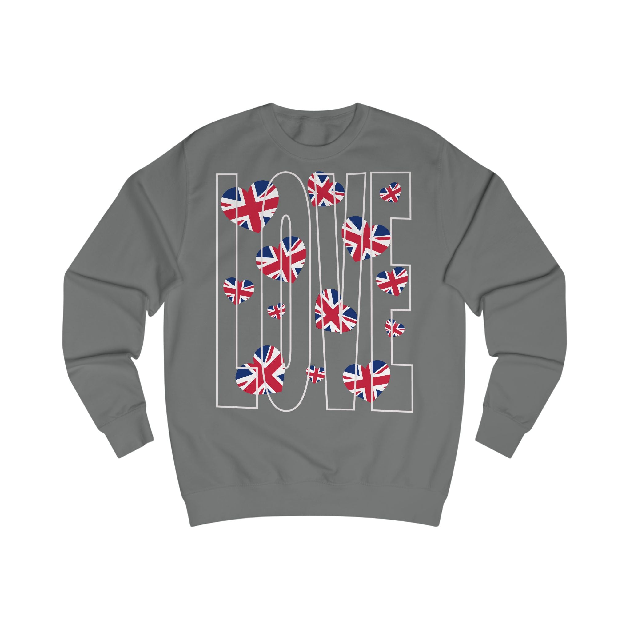 Patriotic Heart Sweatshirt, Cozy Unisex Pullover, British Flag Apparel, Gift for Travelers, Perfect for Holidays, Casual Everyday Wear