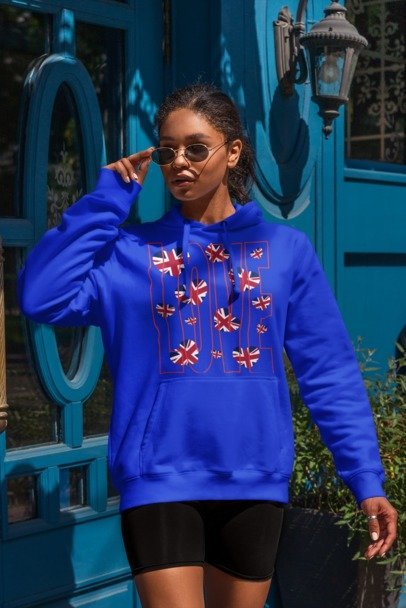 British Love Hearts Unisex College Hoodie, Funny Sweatshirt, UK Flag Design, Gift for Students, Casual Wear,