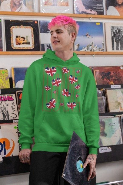 British Love Hearts Unisex College Hoodie, Funny Sweatshirt, UK Flag Design, Gift for Students, Casual Wear,