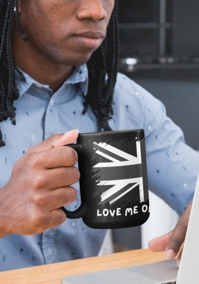 Patriotic British Love me or leave me , 15oz Urban Style Black Mug with Union Jack design
