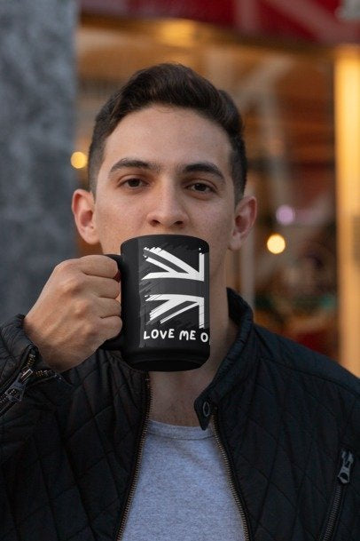 Patriotic British Love me or leave me , 15oz Urban Style Black Mug with Union Jack design