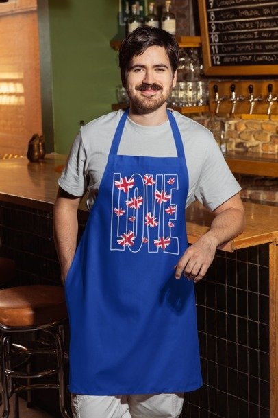 Love Britain-Inspired Cotton Apron, Perfect Gift for Chefs, Baking Enthusiasts, Valentine's Day, Kitchen Decor, Cooking Essentials