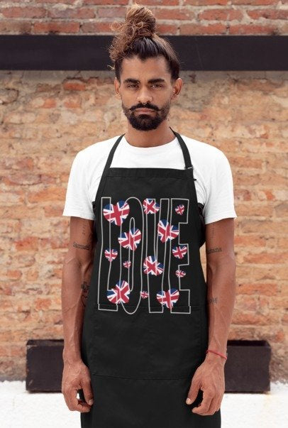 Love Britain-Inspired Cotton Apron, Perfect Gift for Chefs, Baking Enthusiasts, Valentine's Day, Kitchen Decor, Cooking Essentials