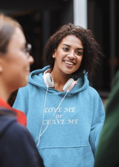 Love Me or Leave Me College Hoodie - Unisex Casual Wear, Cozy Street Style, Perfect Gift, British Heart Design