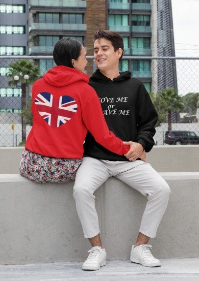 Love Me or Leave Me College Hoodie - Unisex Casual Wear, Cozy Street Style, Perfect Gift, British Heart Design