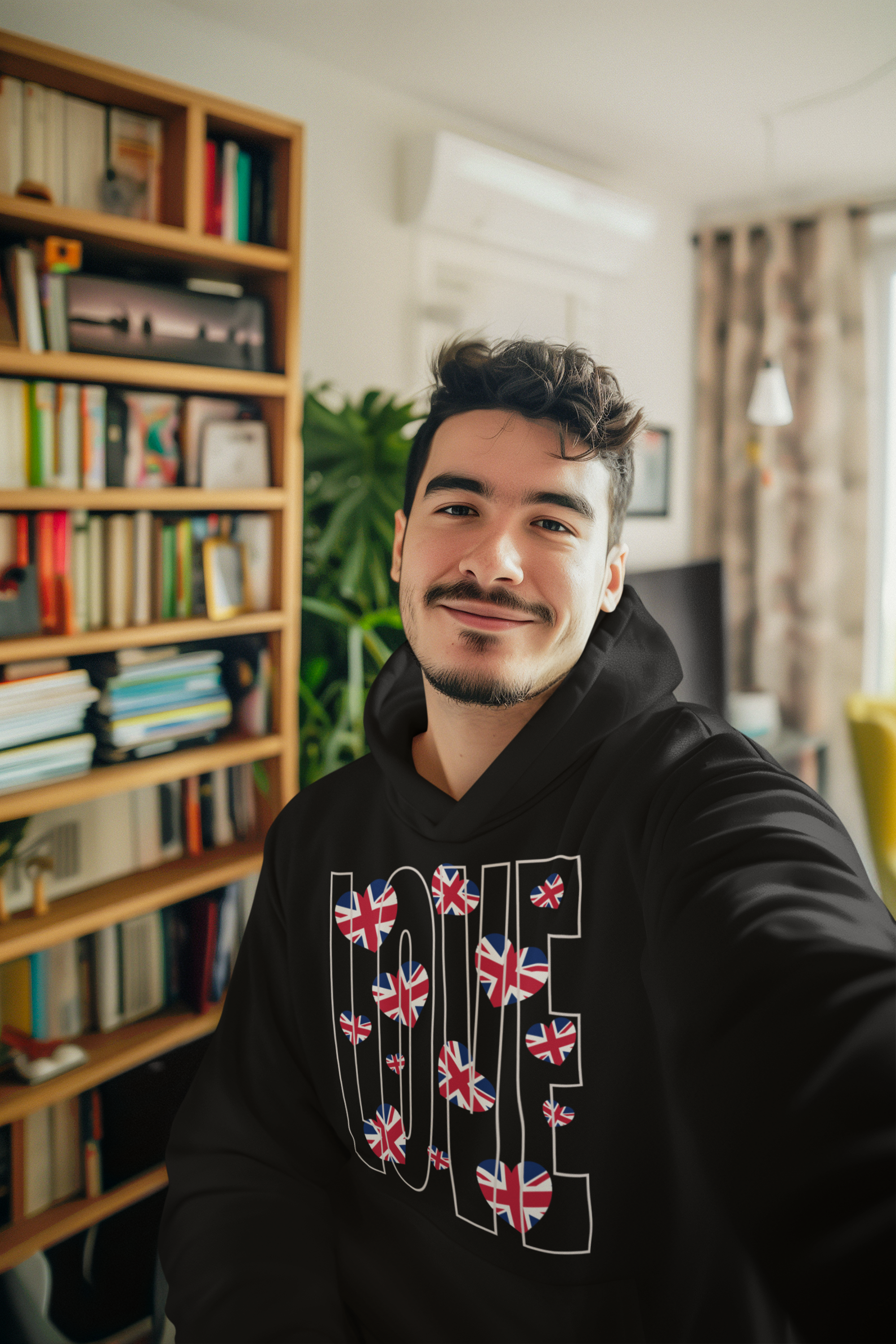 British Hearts Unisex College Hoodie, Cozy Fashion Pullover, UK Pride Apparel, Perfect Gift for Students, Casual Wear