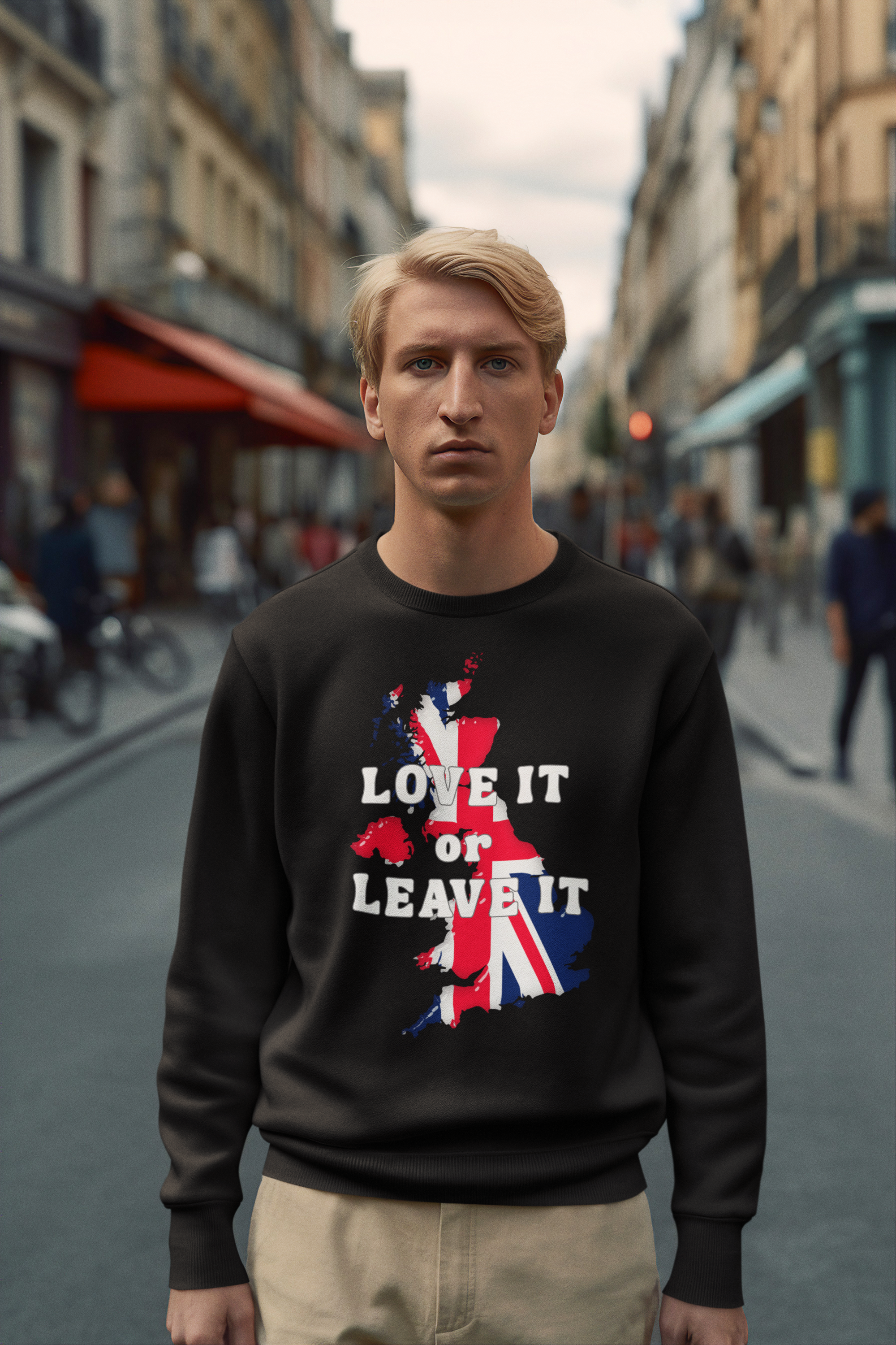 Union Jack Love It or Leave It Sweatshirt, Cozy Gift for Brits, Casual Wear, Great for Holidays, Comfortable Unisex Fashion