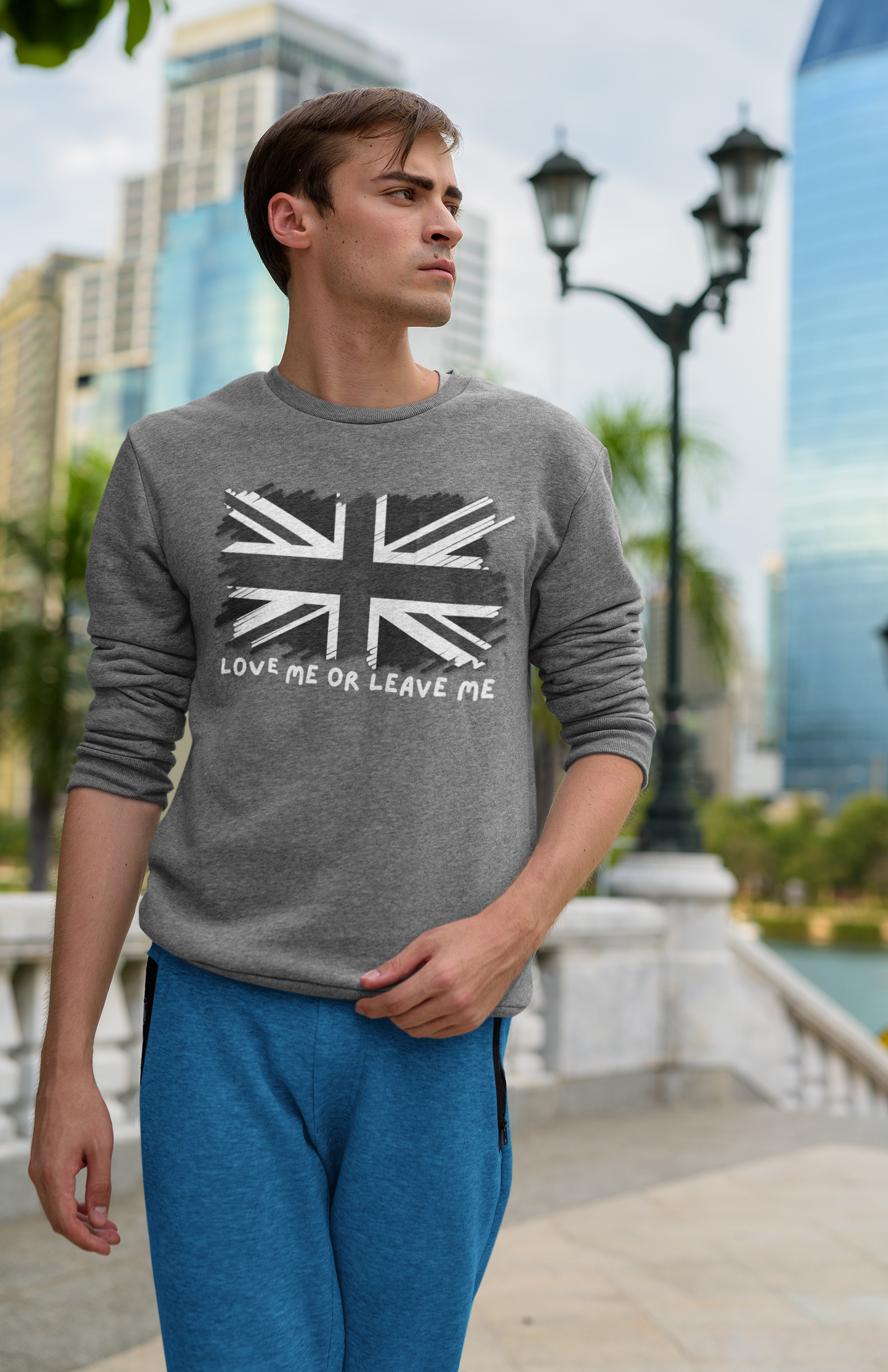 Union Jack Love Sweatshirt, Cozy Sweater, Gift for Him/Her, Casual Outfit, British Flag Apparel, Perfect for Travel