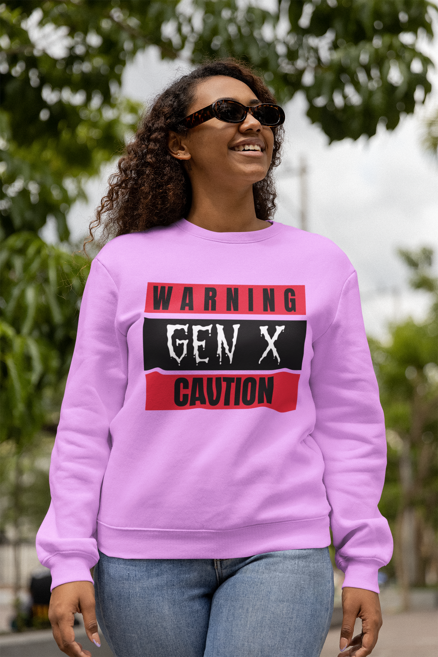 Caution Gen X Mum Sweatshirt - Cozy Crewneck for Modern Moms, Gift for Mother's Day, Quirky Family Sweater, Casual Wear, Everyday Comfort