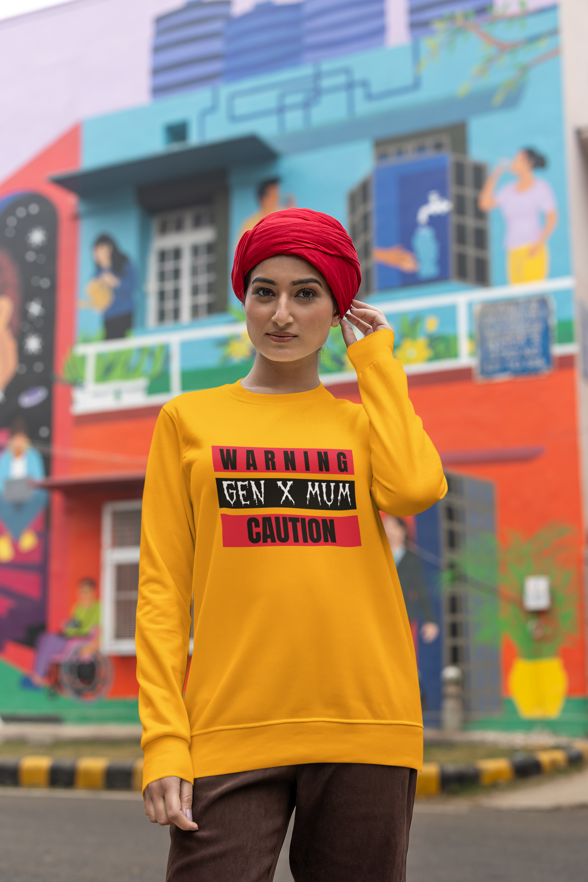 Caution Gen X Mum Sweatshirt - Cozy Crewneck for Modern Moms, Gift for Mother's Day, Quirky Family Sweater, Casual Wear, Everyday Comfort