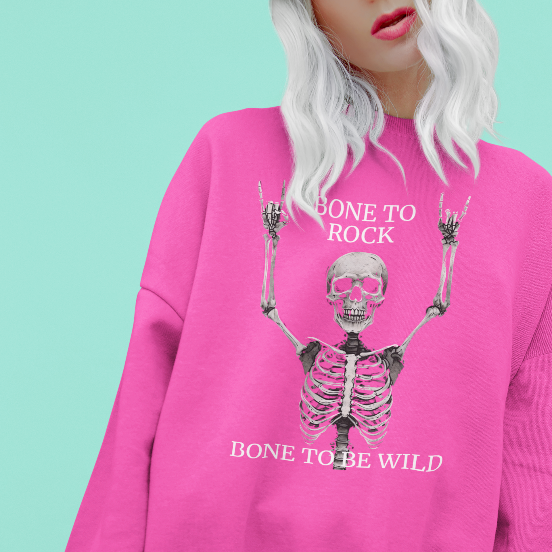 Bone to Rock Sweatshirt - Unisex Heavy Blend, Halloween Costume, Music Lovers Gift, Skeleton Design, Casual Wear, Rocking Apparel
