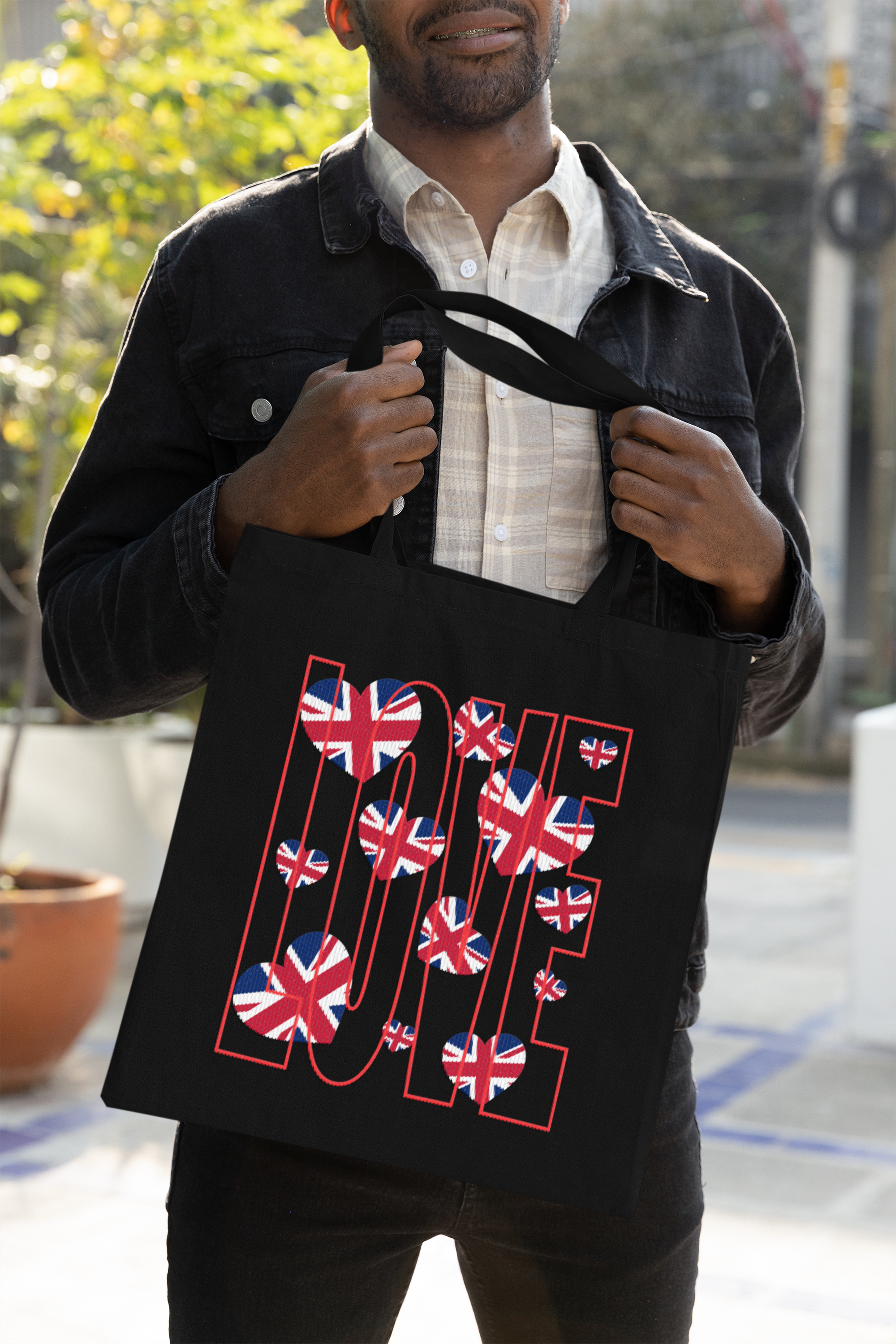 Union Jack Love Tote Bag | Stylish Reusable Cotton Canvas | Perfect for Shopping, Gifts, or Celebrations