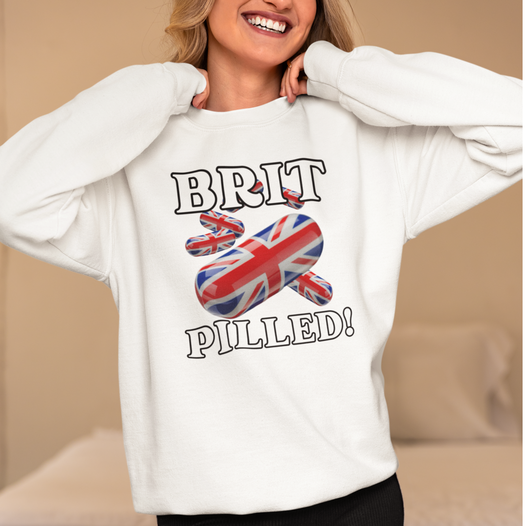 Unisex Sweatshirt with British Flag Design | Brit Pilled | Casual Wear, Unique Gift, Travel Souvenir, Statement Clothing