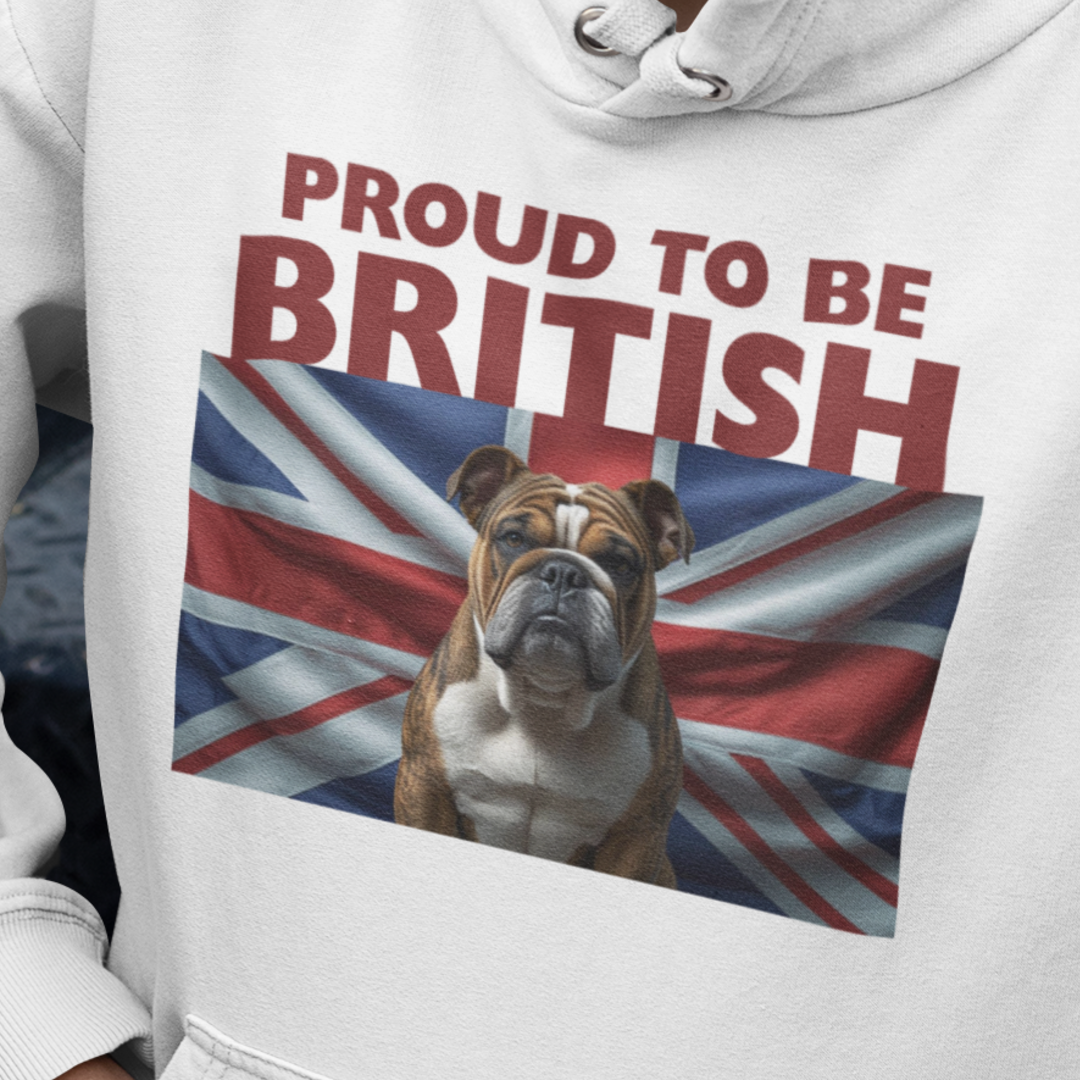 Proud to Be British Hoodie - Unisex College Sweatshirt, Ideal for Students, British Pride Apparel, Casual Wear, Gifts for Dog Lovers
