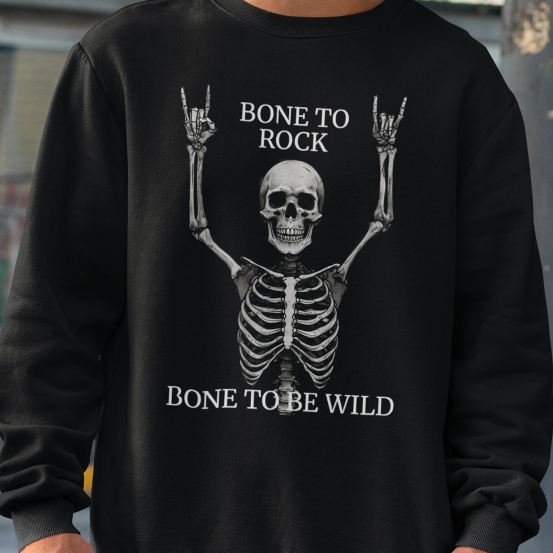 Bone to Rock Sweatshirt - Unisex Heavy Blend, Halloween Costume, Music Lovers Gift, Skeleton Design, Casual Wear, Rocking Apparel