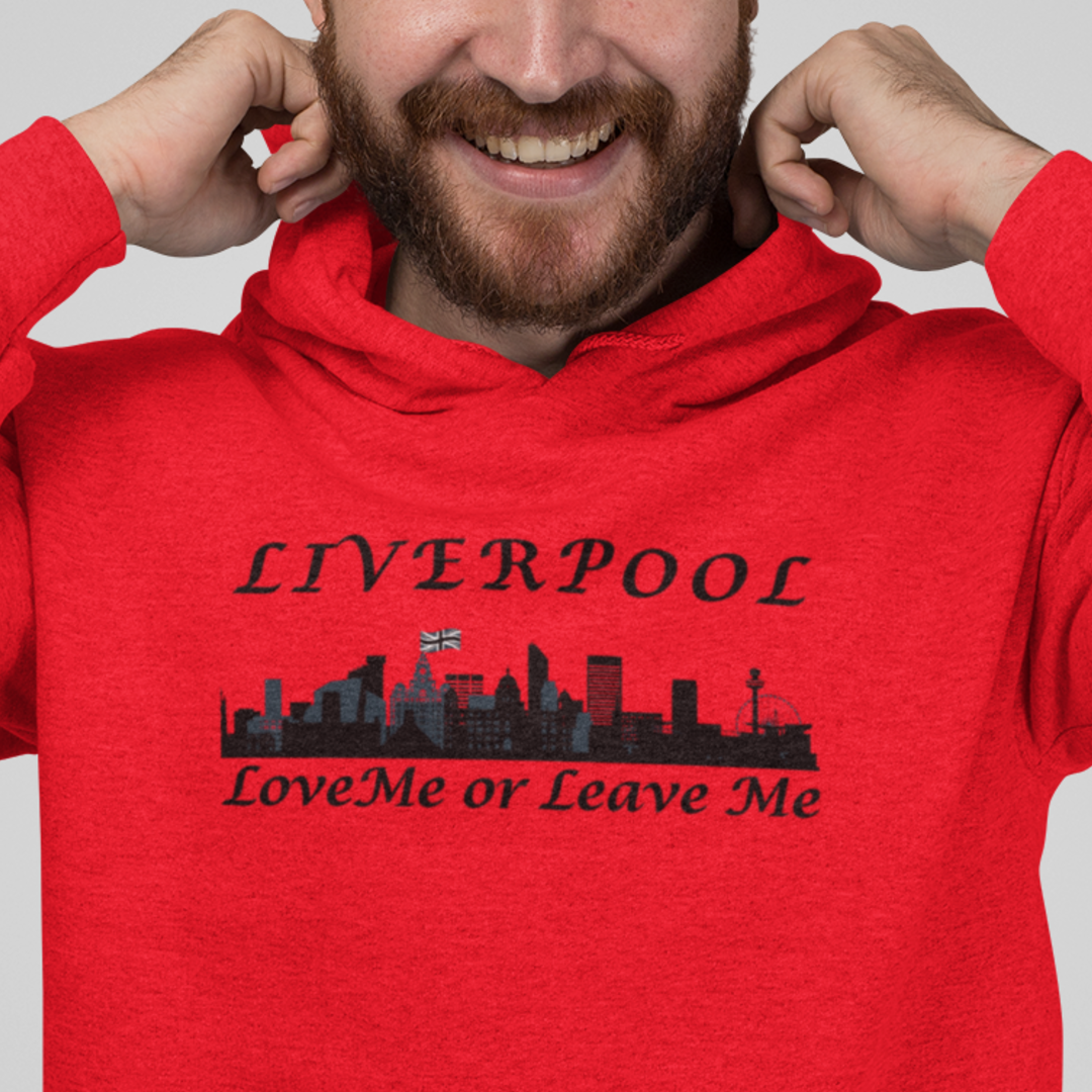 Liverpool Skyline Love or Leave Unisex College Hoodie, Cozy Sweatshirt, Perfect for College, Liverpool Fans, Casual Wear