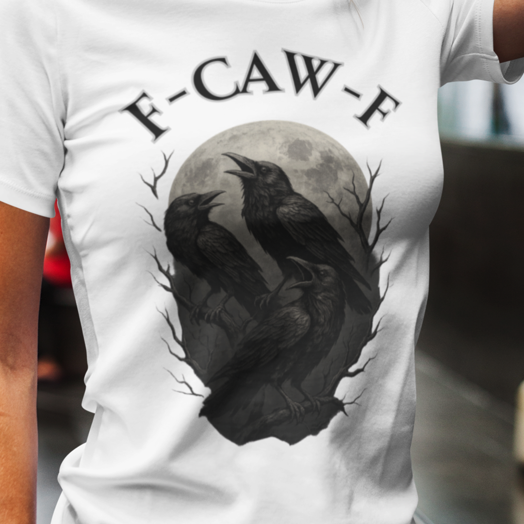 F-Caw-F Raven Graphic T-Shirt, Unisex Softstyle Tee, Gothic Apparel, Halloween, Wearable Art, Gift for Bird Lovers, Casual Style