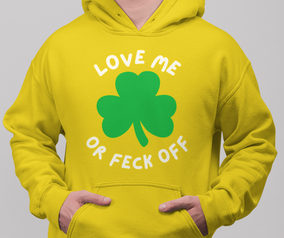 Unisex College Hoodie with Funny St. Patrick's Day Design, Cute Gift for Students, Party Wear, College Apparel, Yellow Sweatshirt