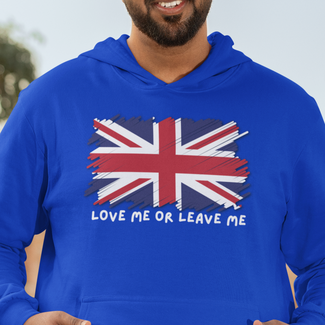 Union Jack Graphic Hoodie, British Pride Sweatshirt, Unisex College Apparel, Casual Everyday Wear, Great for Gifts