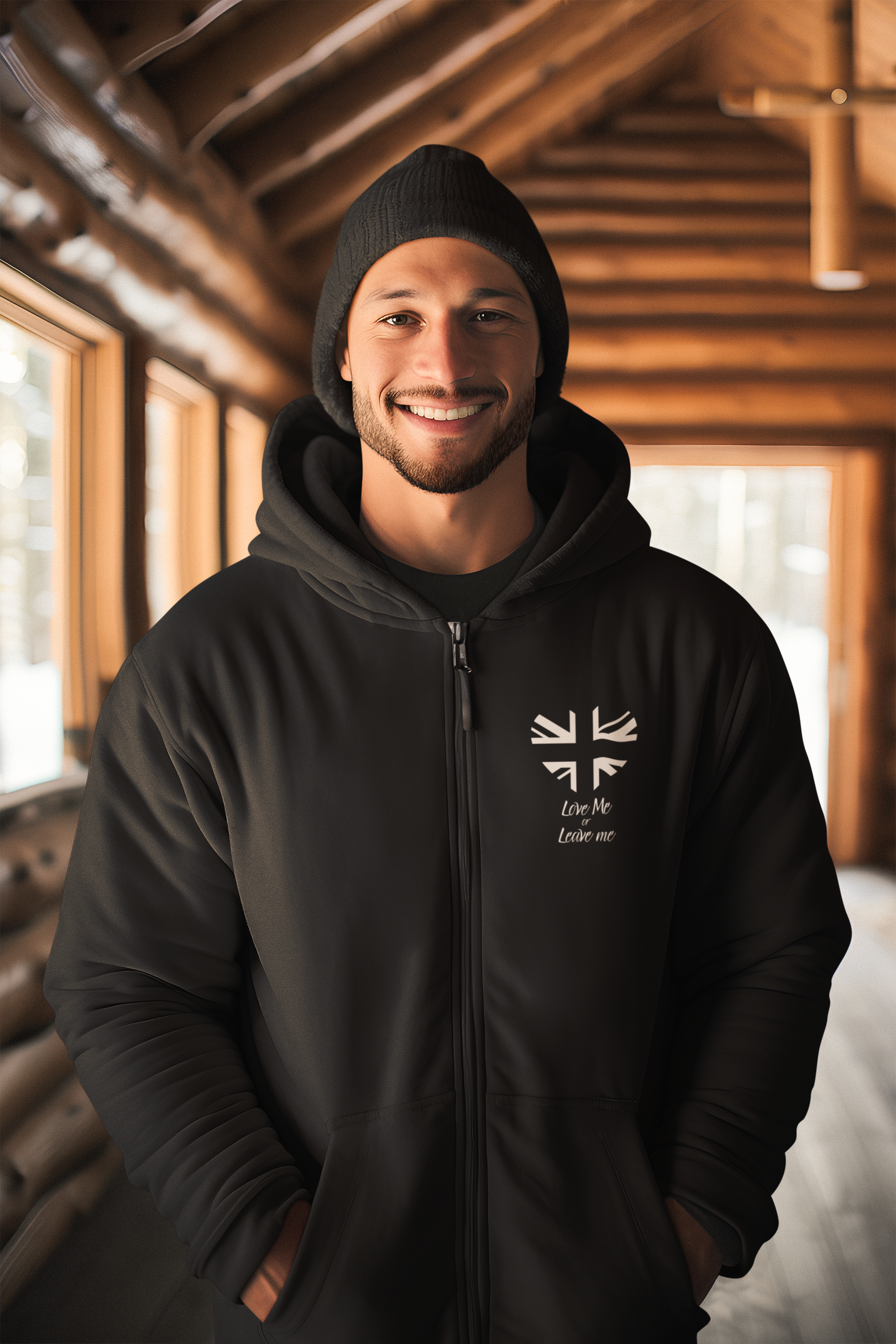 Patriotic Union Jack Love Zip Hoodie | Perfect Gift for Travelers, Fall Fashion, Casual Wear, British Pride, Love Theme