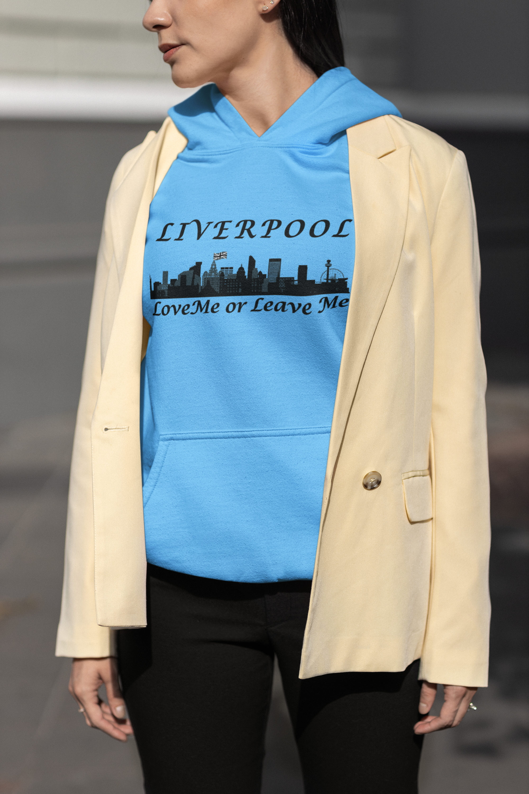 Liverpool Skyline Love or Leave Unisex College Hoodie, Cozy Sweatshirt, Perfect for College, Liverpool Fans, Casual Wear