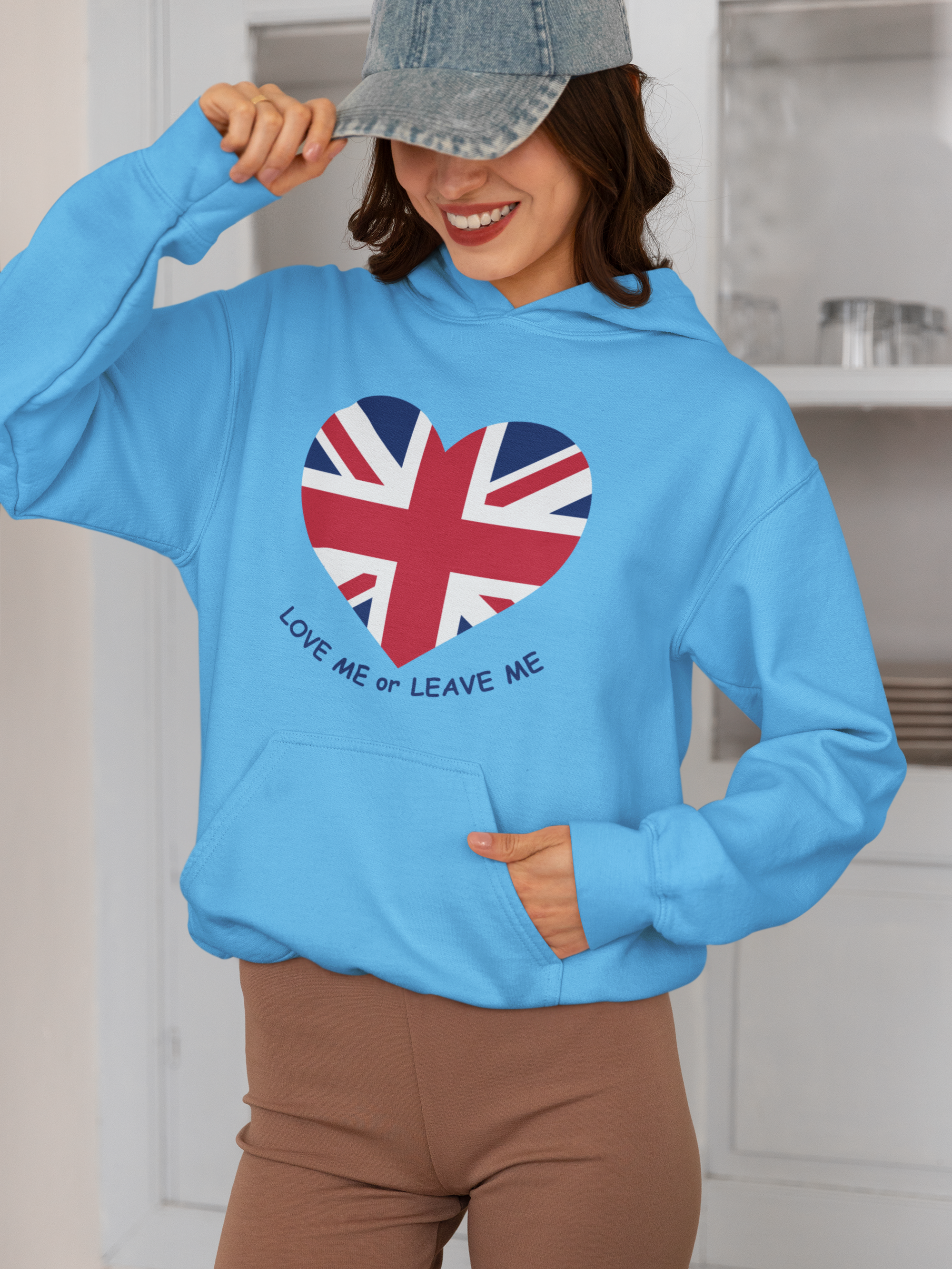 Unisex College Hoodie with British Heart Design, Cozy Casual Wear, Perfect for Gifts, College Events, and Everyday Style