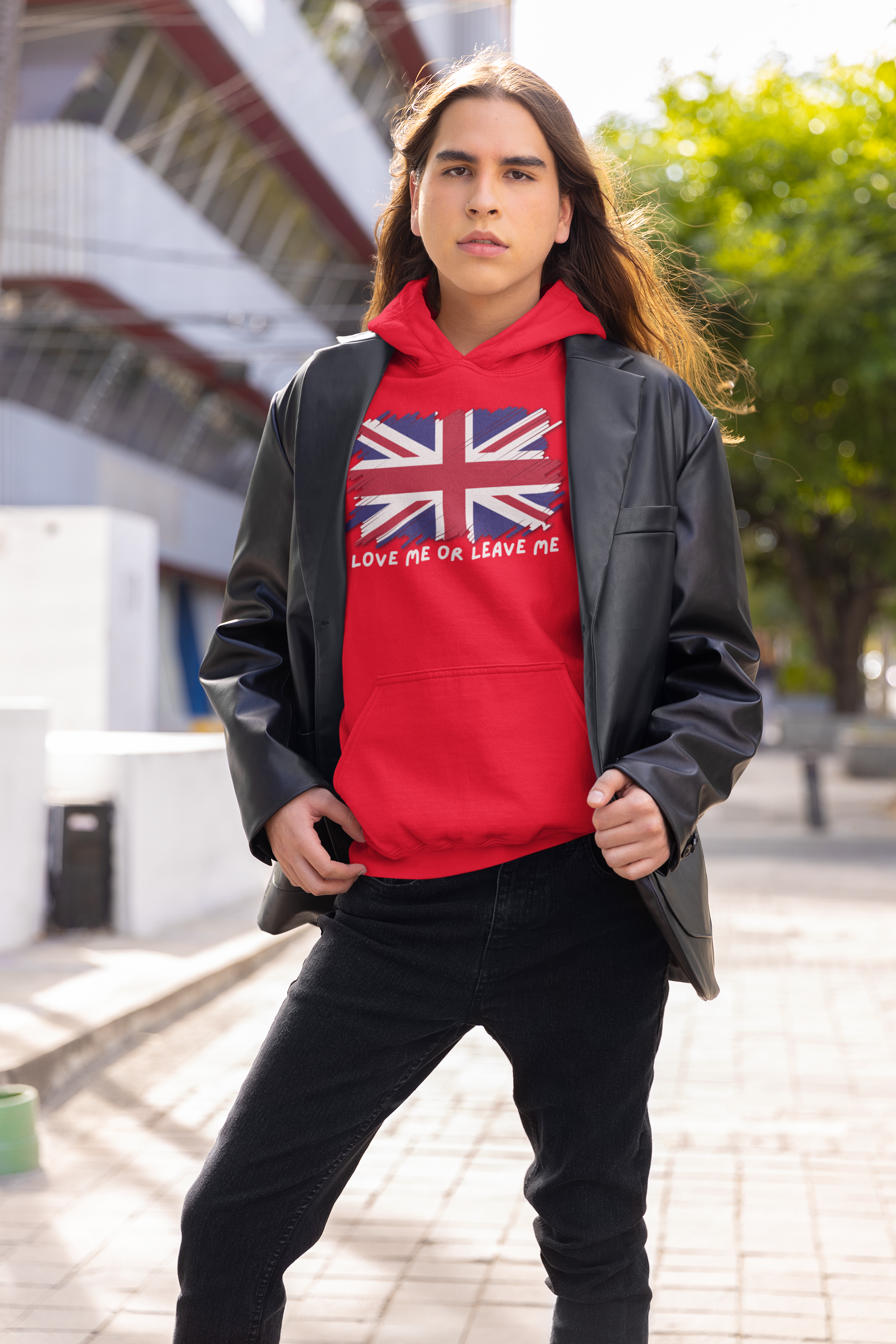 Union Jack Graphic Hoodie, British Pride Sweatshirt, Unisex College Apparel, Casual Everyday Wear, Great for Gifts