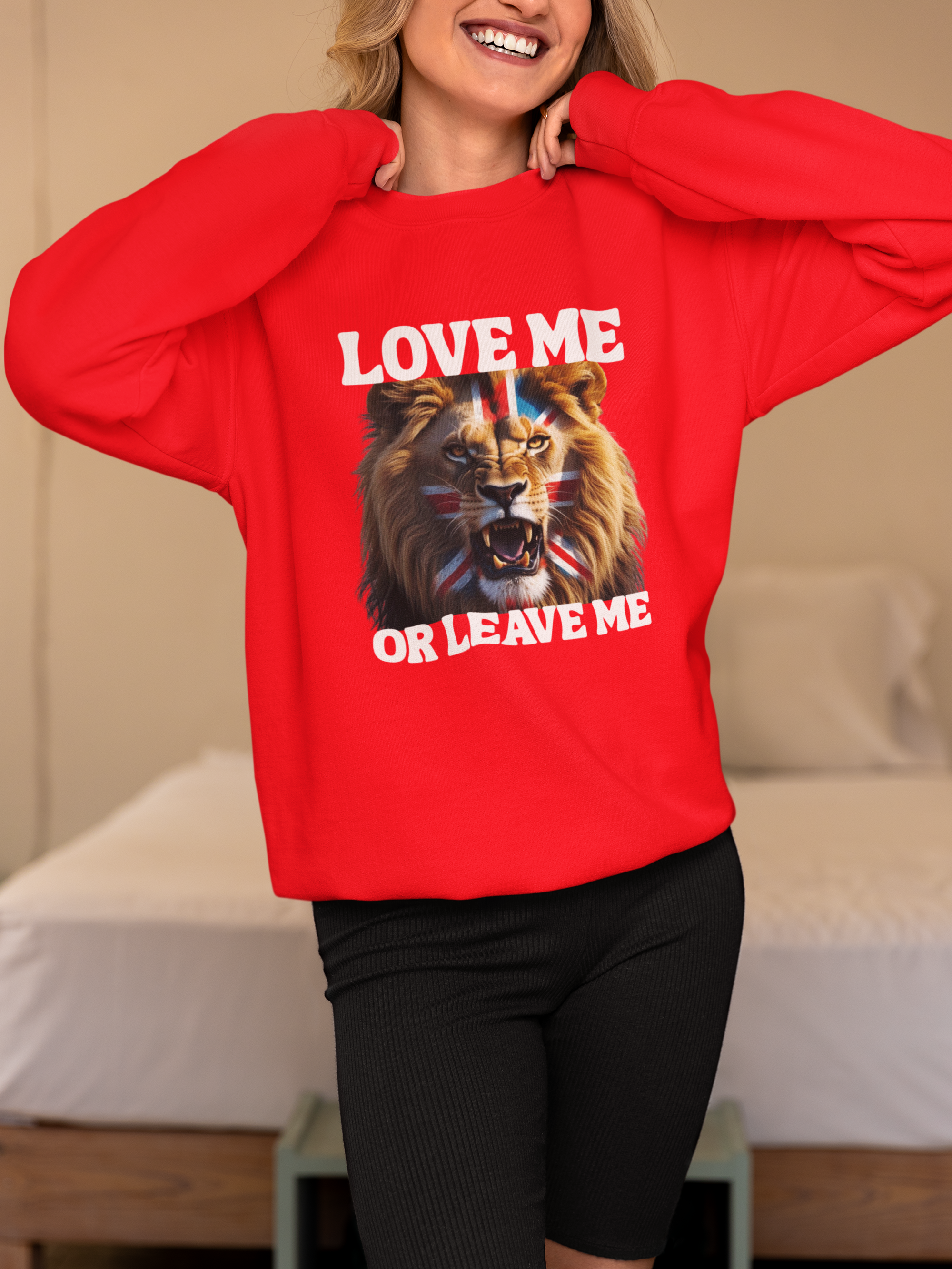 Fierce Patriotic Lion Sweatshirt - Unisex, Love Me or Leave Me, Streetwear, Gift for Animal Lovers, Casual Outfit