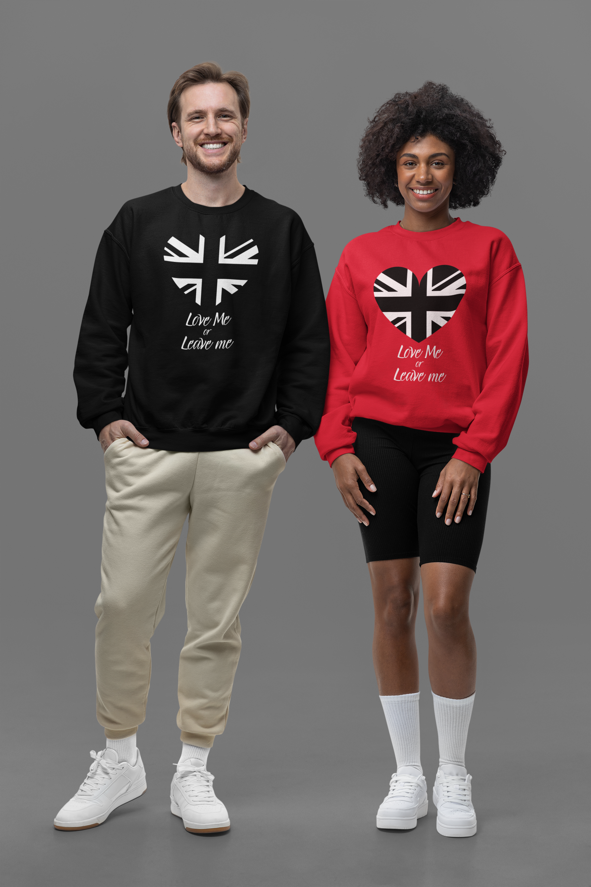 Union Jack Heart Sweatshirt, UK Pride Sweater, Love Me or Leave Me Gift, Cozy Casual Wear, Perfect for Travel & Holidays