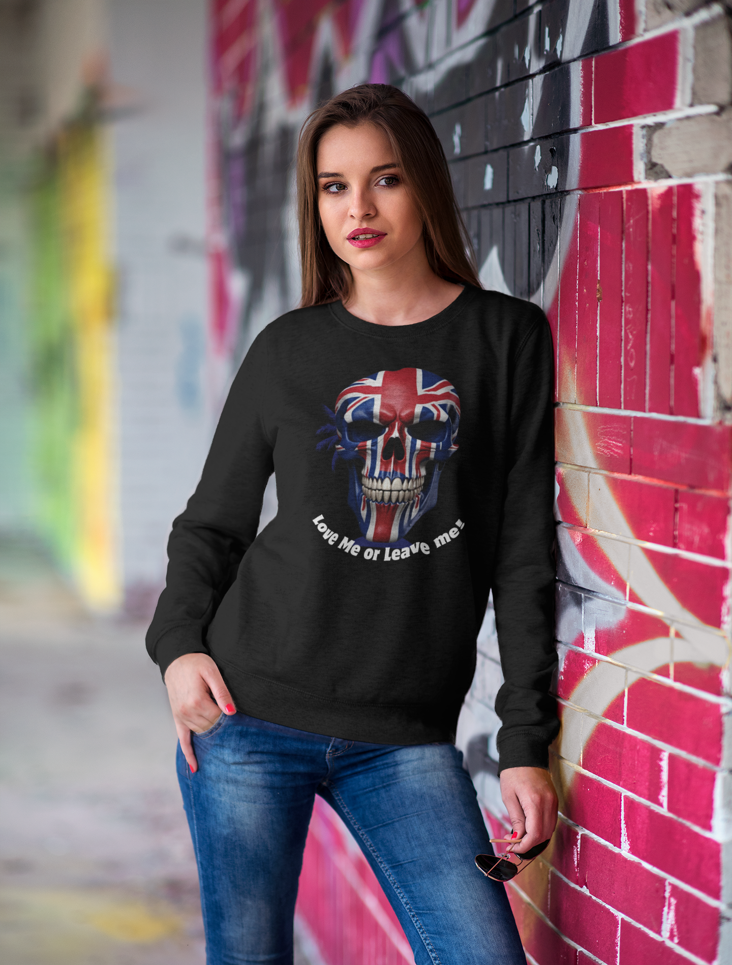 Edgy Skull Sweatshirt, Unisex Pullover, Love Me or Leave Me Graphic, Alternative Fashion, Halloween Gift, Casual Streetwear