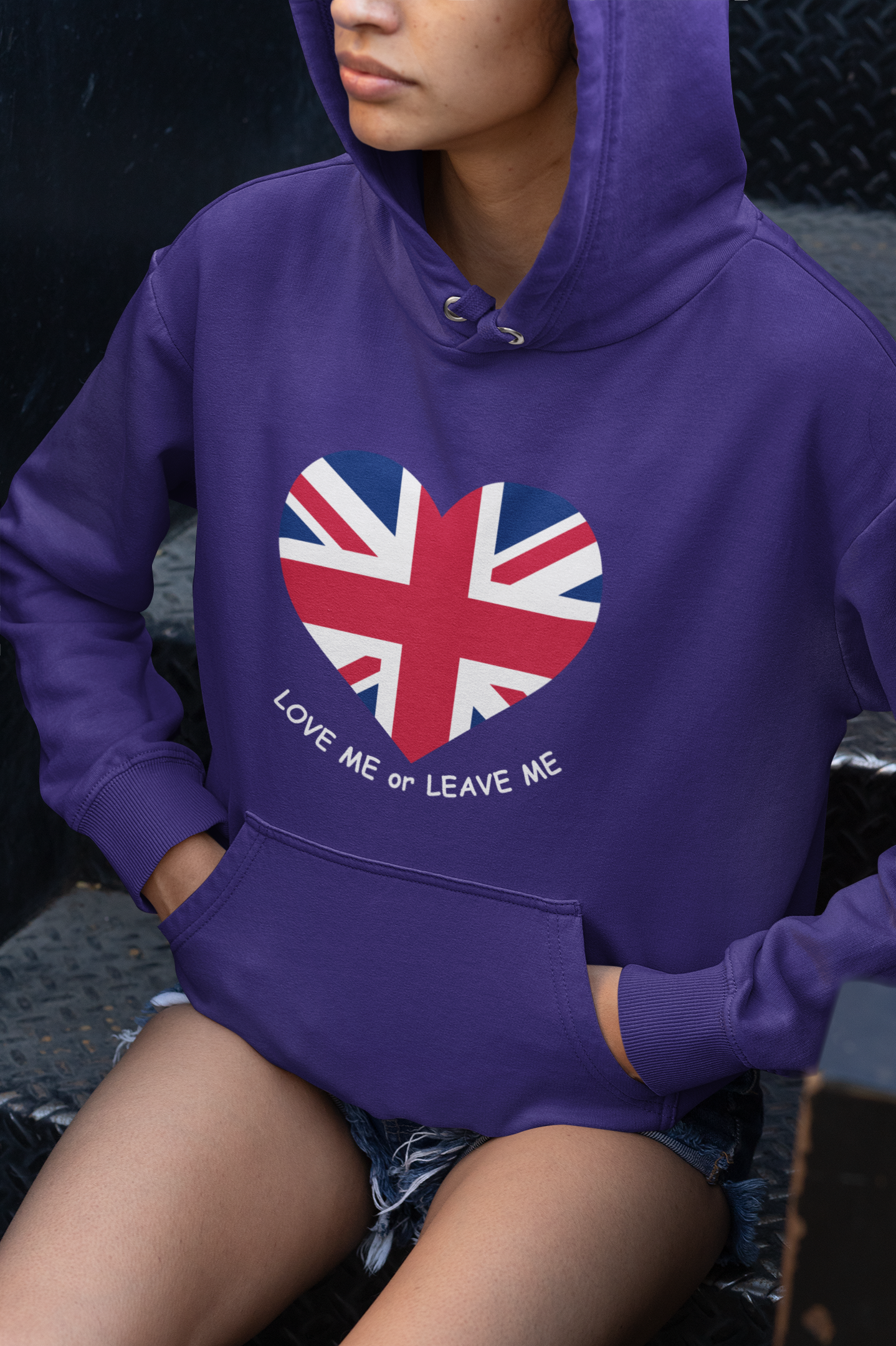 Union Jack Love Hoodie, Cozy College Sweatshirt, UK Flag Apparel, Gift for Students, British Theme Hoodie