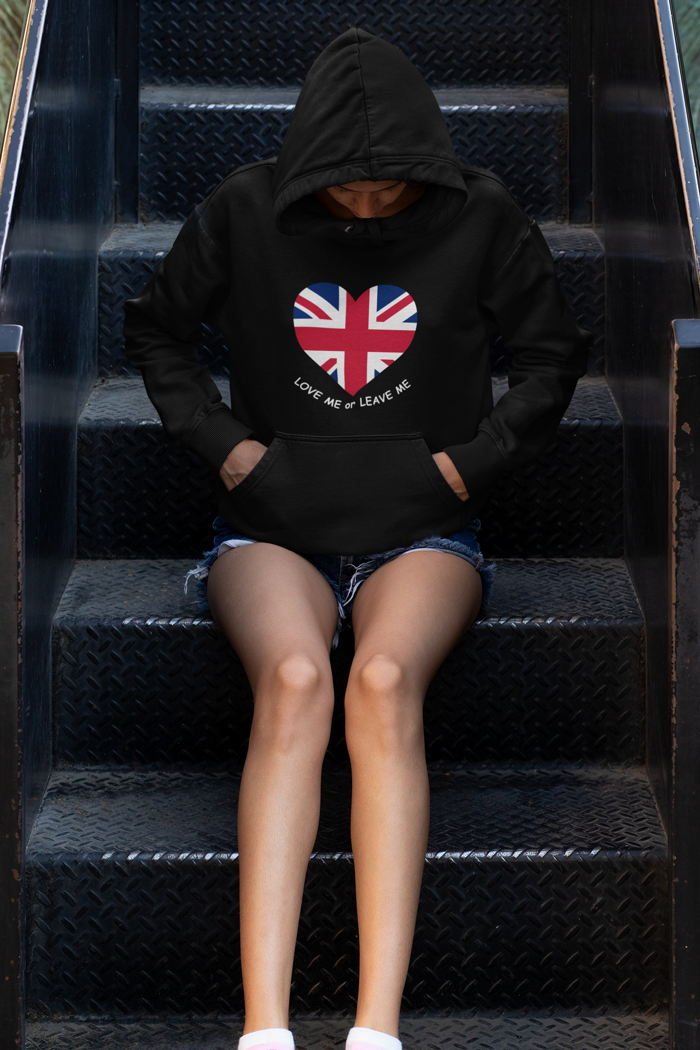 Union Jack Love Hoodie, Cozy College Sweatshirt, UK Flag Apparel, Gift for Students, British Theme Hoodie