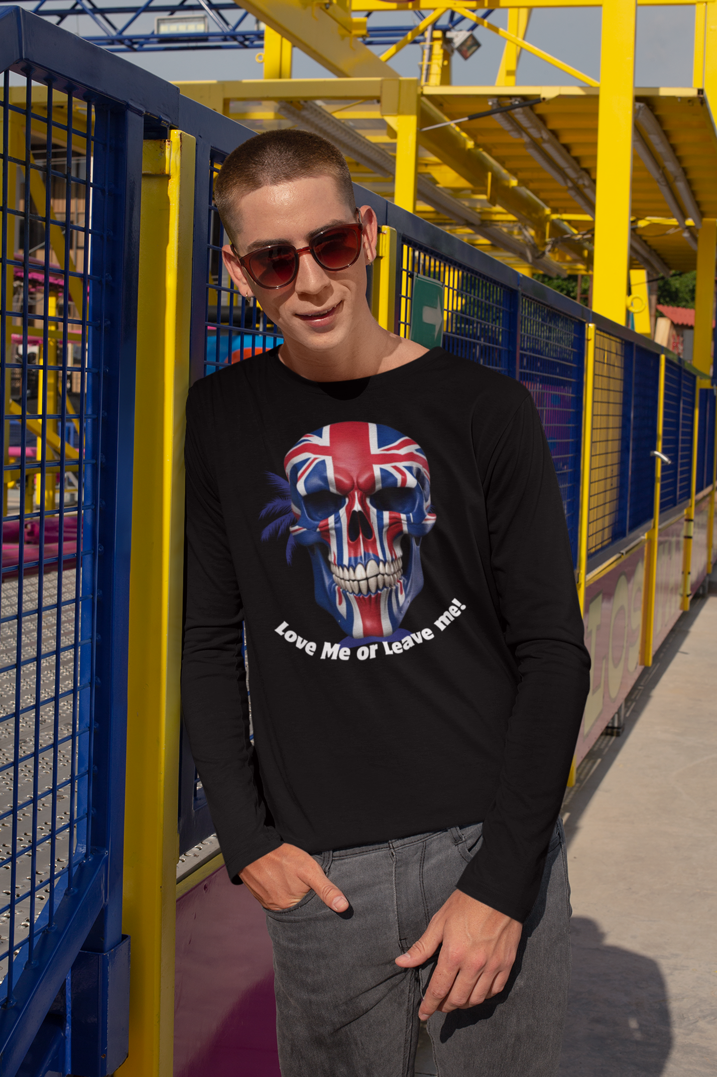 Patriotic Union Jack Skull Tee | Unisex Skull Long Sleeve, Trendy Graphic Tee, Hooded Shirt, Casual Wear, Gift for Music Lovers