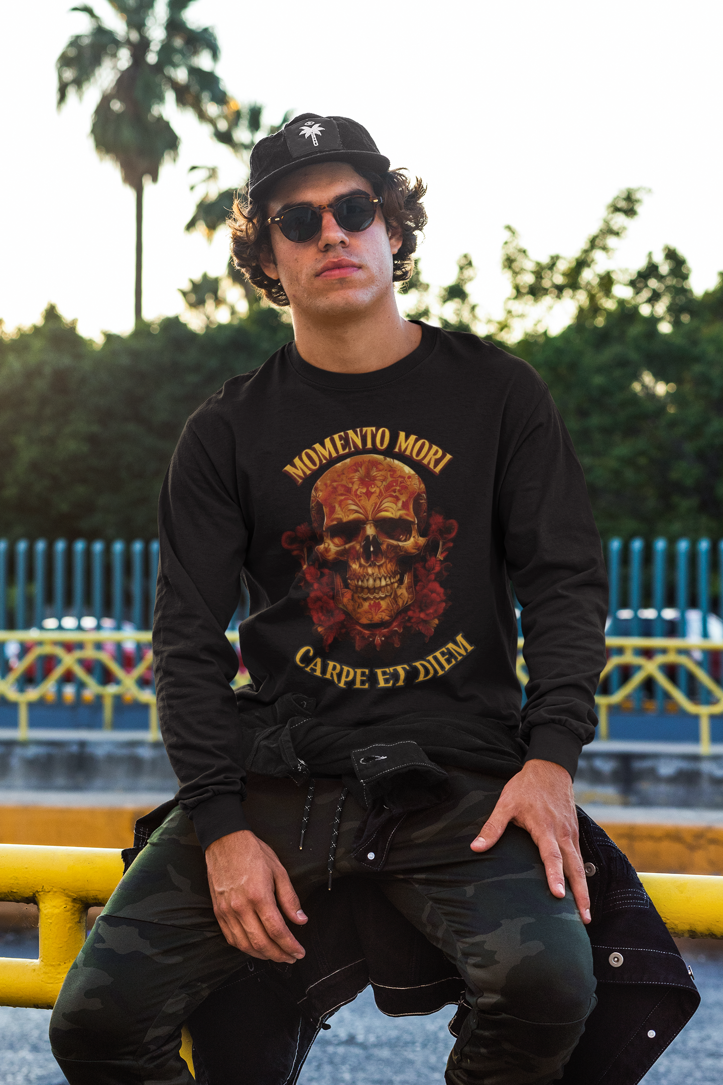 Skull Graphic Long Sleeve Tee, Momento Mori Quote Shirt, Gothic Fashion Top, Unisex Casual Wear, Halloween Apparel, Edgy Gift