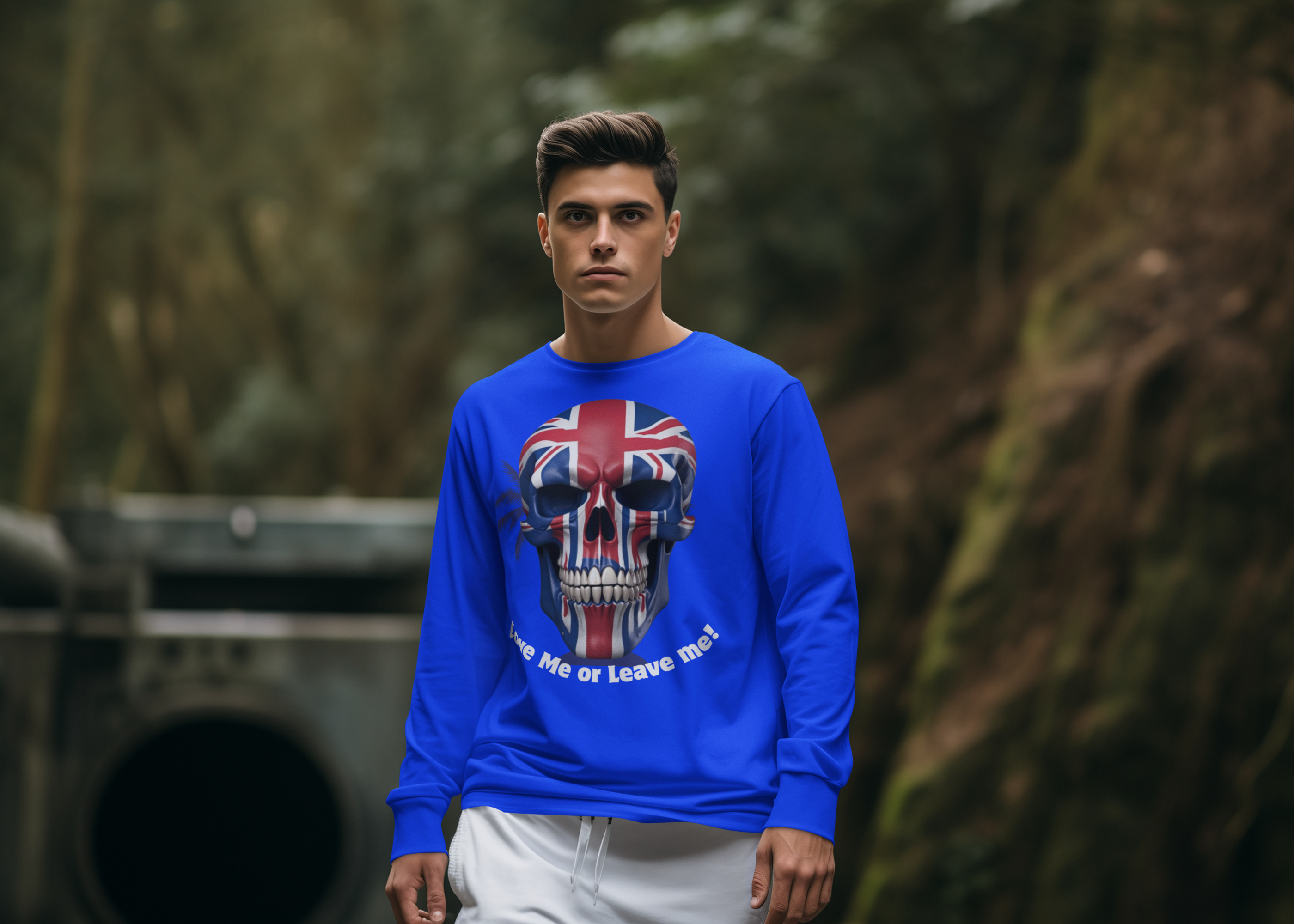 Patriotic Union Jack Skull Tee | Unisex Skull Long Sleeve, Trendy Graphic Tee, Hooded Shirt, Casual Wear, Gift for Music Lovers