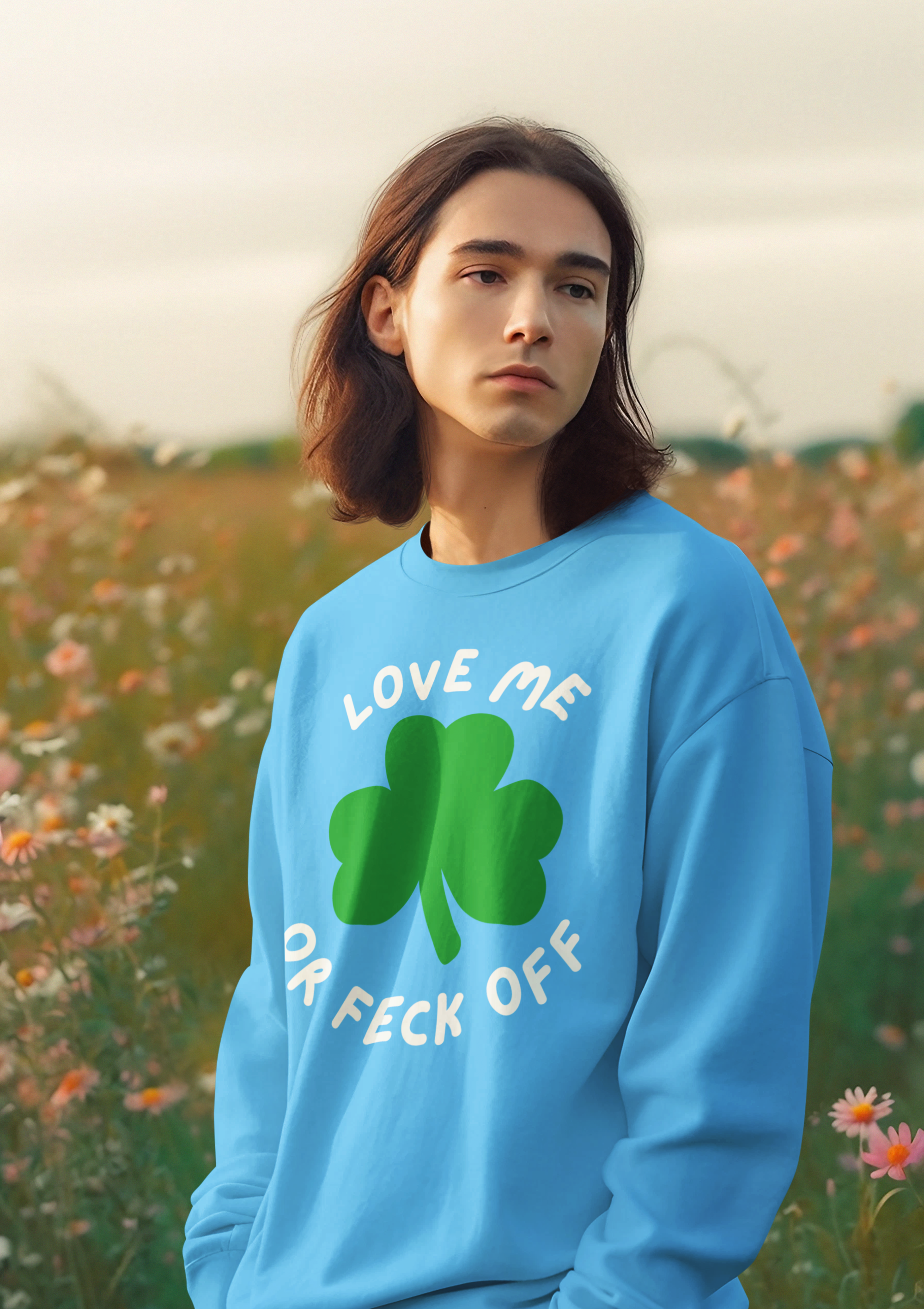 Patriotic Irish Sweatshirt - Love Me or Feck Off, Unisex Pullover, Cozy Gift, Festive Fashion, Irish Humor Apparel