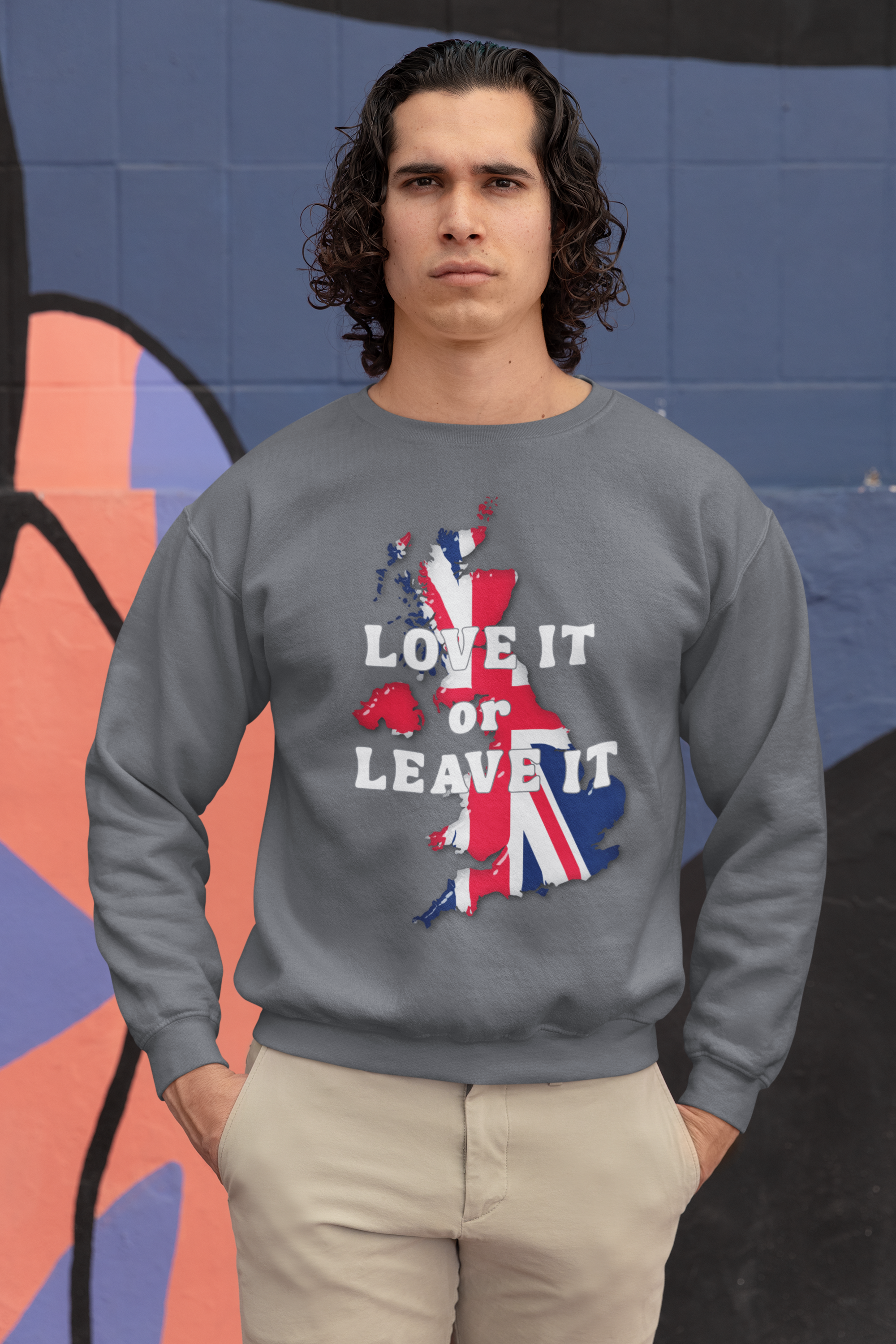 Union Jack Love It or Leave It Sweatshirt, Cozy Gift for Brits, Casual Wear, Great for Holidays, Comfortable Unisex Fashion