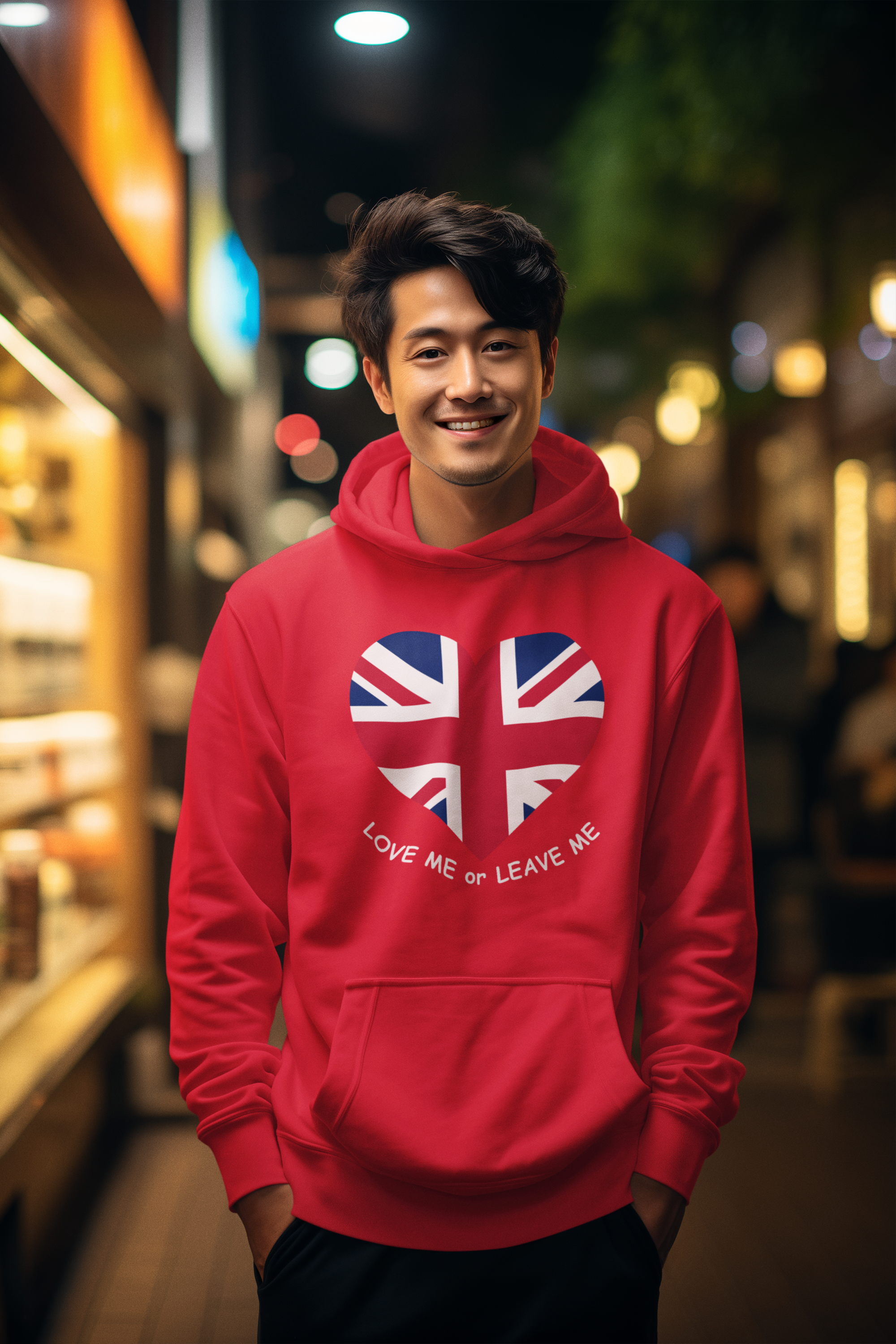 Union Jack Love Hoodie, Cozy College Sweatshirt, UK Flag Apparel, Gift for Students, British Theme Hoodie
