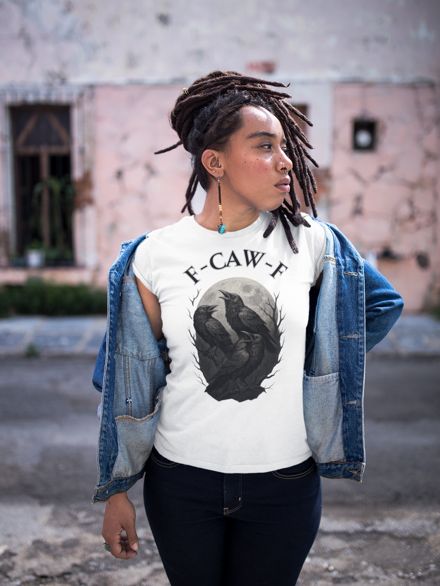 F-Caw-F Raven Graphic T-Shirt, Unisex Softstyle Tee, Gothic Apparel, Halloween, Wearable Art, Gift for Bird Lovers, Casual Style