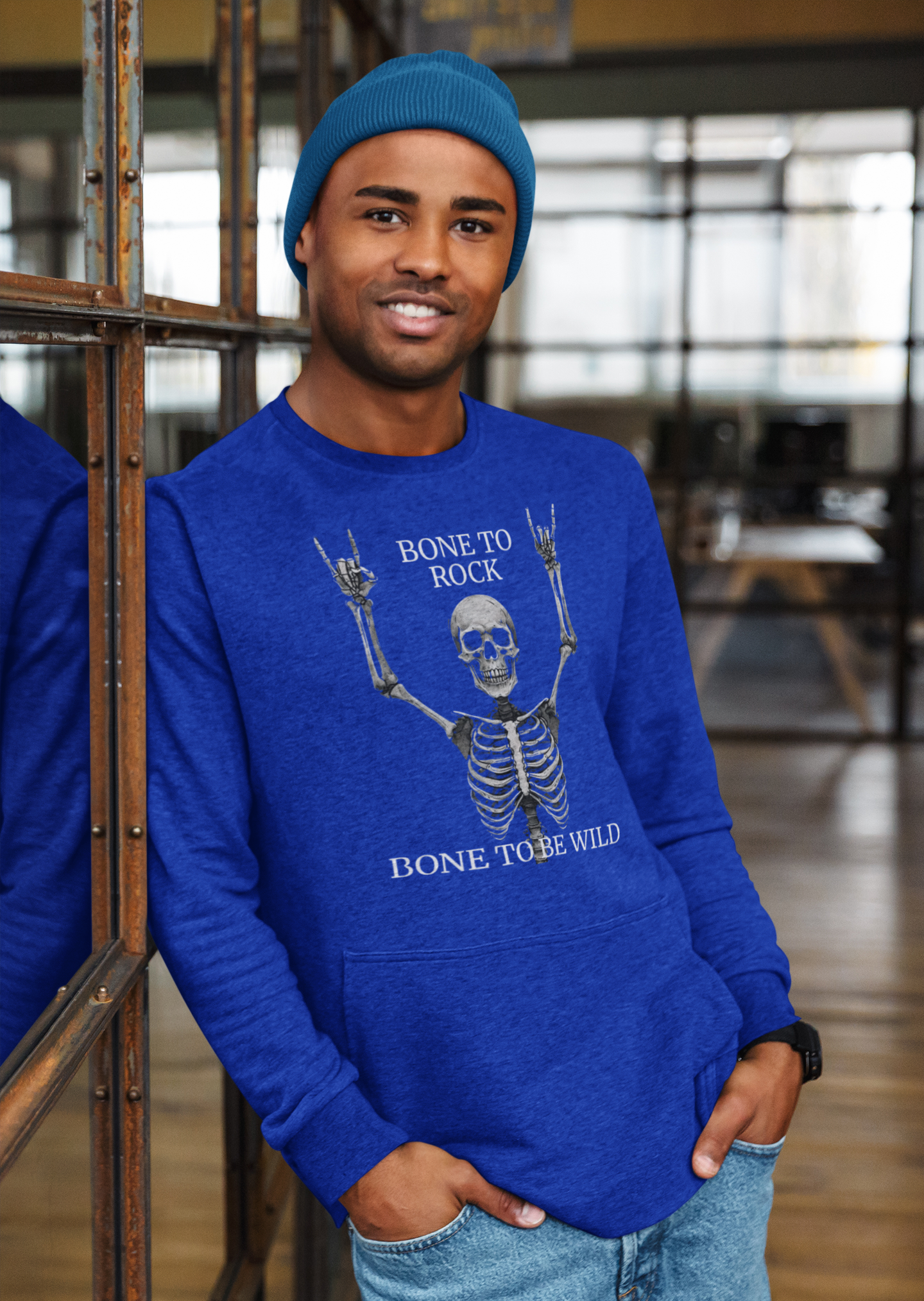 Bone to Rock Sweatshirt - Unisex Heavy Blend, Halloween Costume, Music Lovers Gift, Skeleton Design, Casual Wear, Rocking Apparel