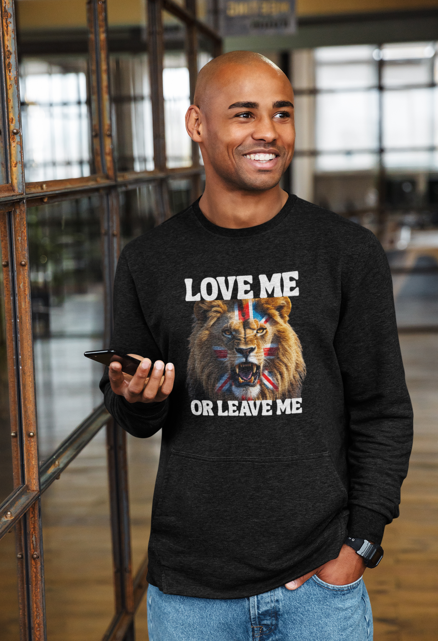 Fierce Patriotic Lion Sweatshirt - Unisex, Love Me or Leave Me, Streetwear, Gift for Animal Lovers, Casual Outfit