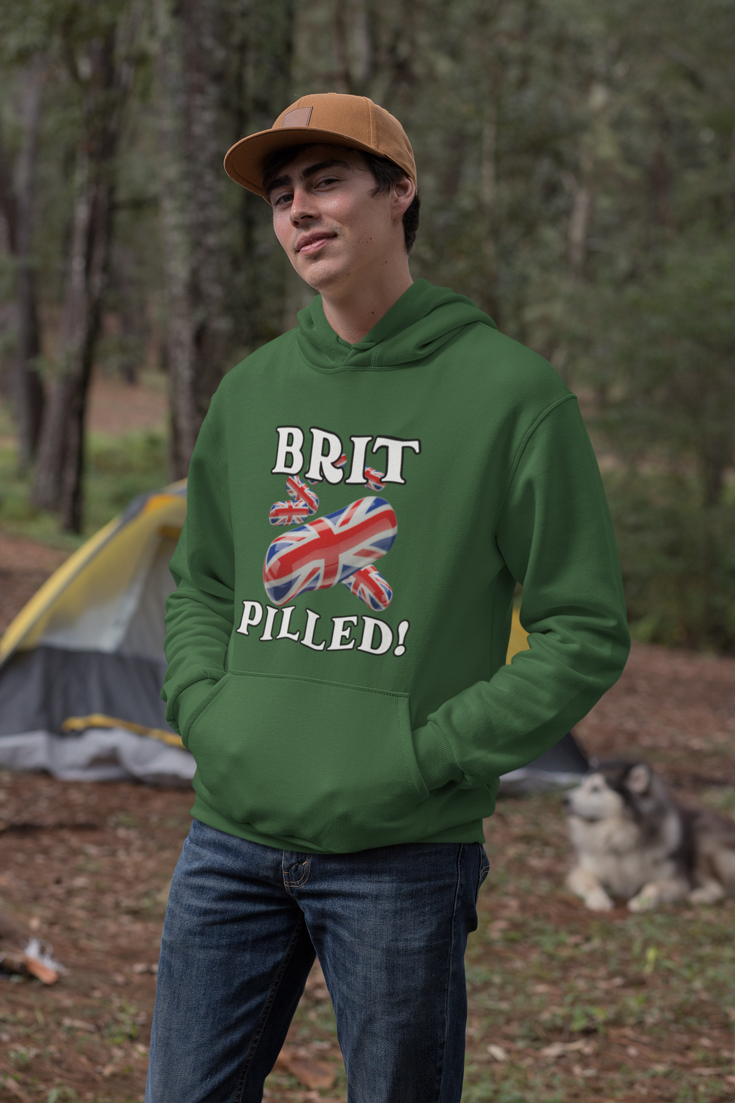 Unisex Hoodie with 'BRIT PILLED!' Design, College Spirit Wear, British Pride Clothing, Comfy Casual Sweatshirt, Gift for Students & Alumni