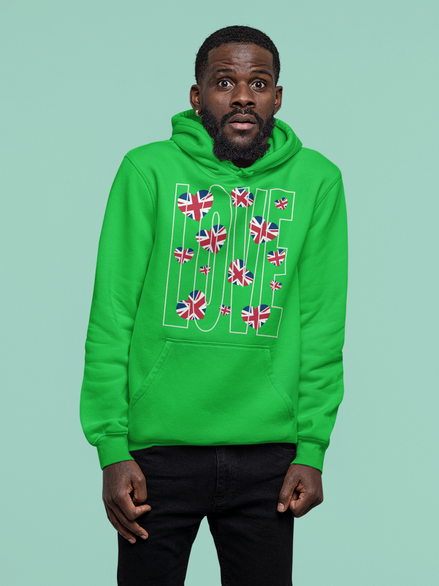 British Hearts Unisex College Hoodie, Cozy Fashion Pullover, UK Pride Apparel, Perfect Gift for Students, Casual Wear