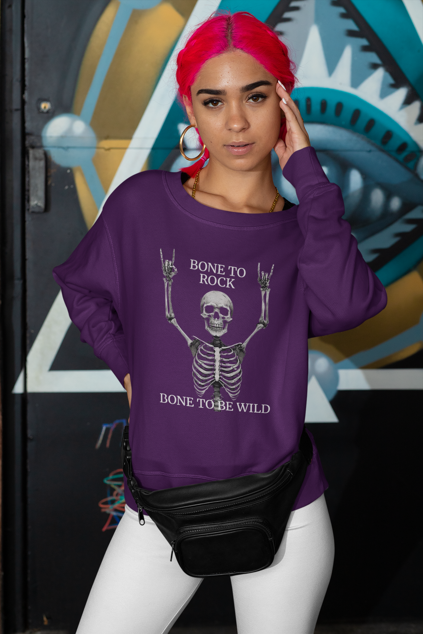 Bone to Rock Sweatshirt - Unisex Heavy Blend, Halloween Costume, Music Lovers Gift, Skeleton Design, Casual Wear, Rocking Apparel