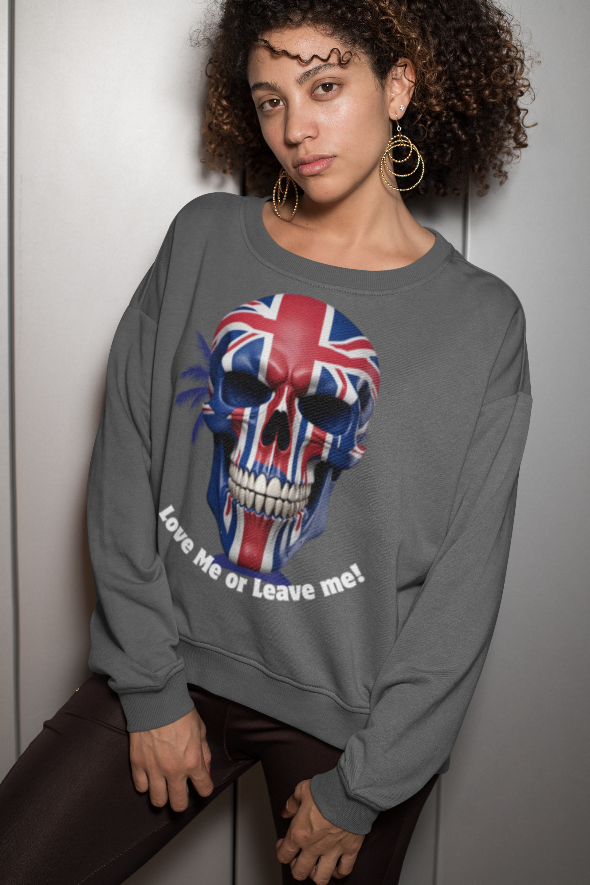 Edgy Skull Sweatshirt, Unisex Pullover, Love Me or Leave Me Graphic, Alternative Fashion, Halloween Gift, Casual Streetwear