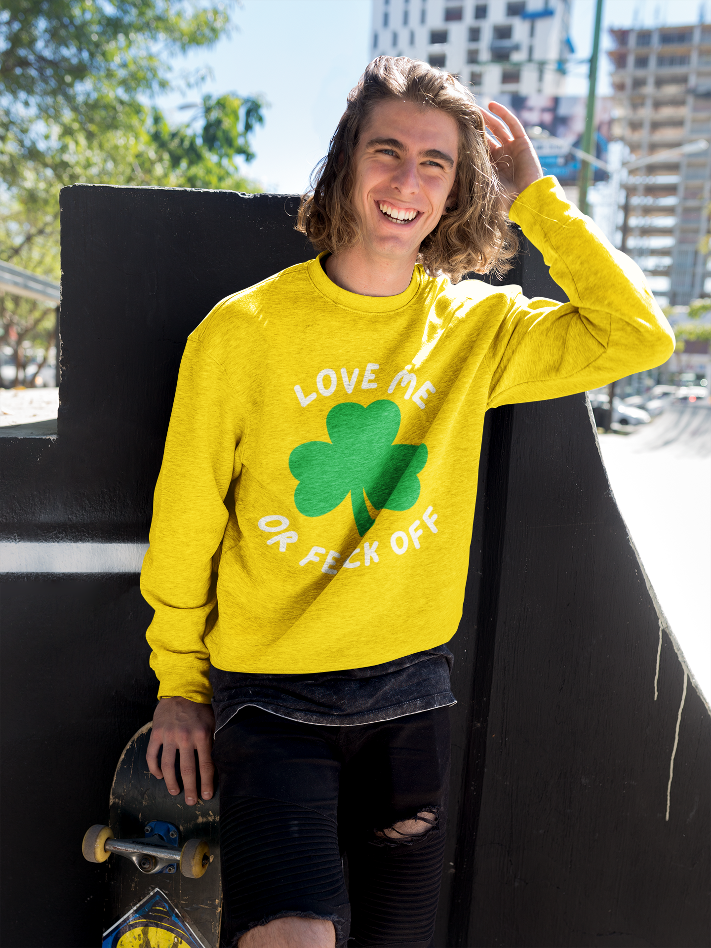 Patriotic Irish Sweatshirt - Love Me or Feck Off, Unisex Pullover, Cozy Gift, Festive Fashion, Irish Humor Apparel