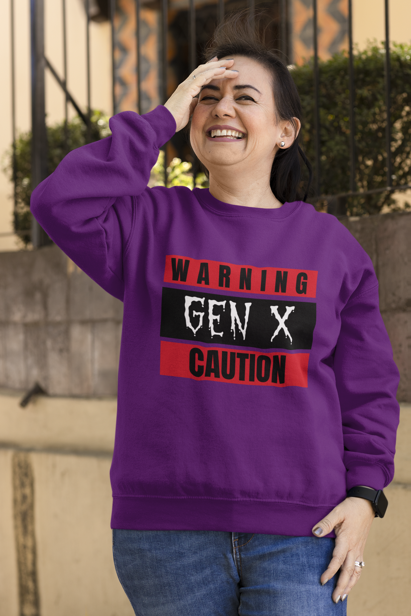 Caution Gen X Mum Sweatshirt - Cozy Crewneck for Modern Moms, Gift for Mother's Day, Quirky Family Sweater, Casual Wear, Everyday Comfort