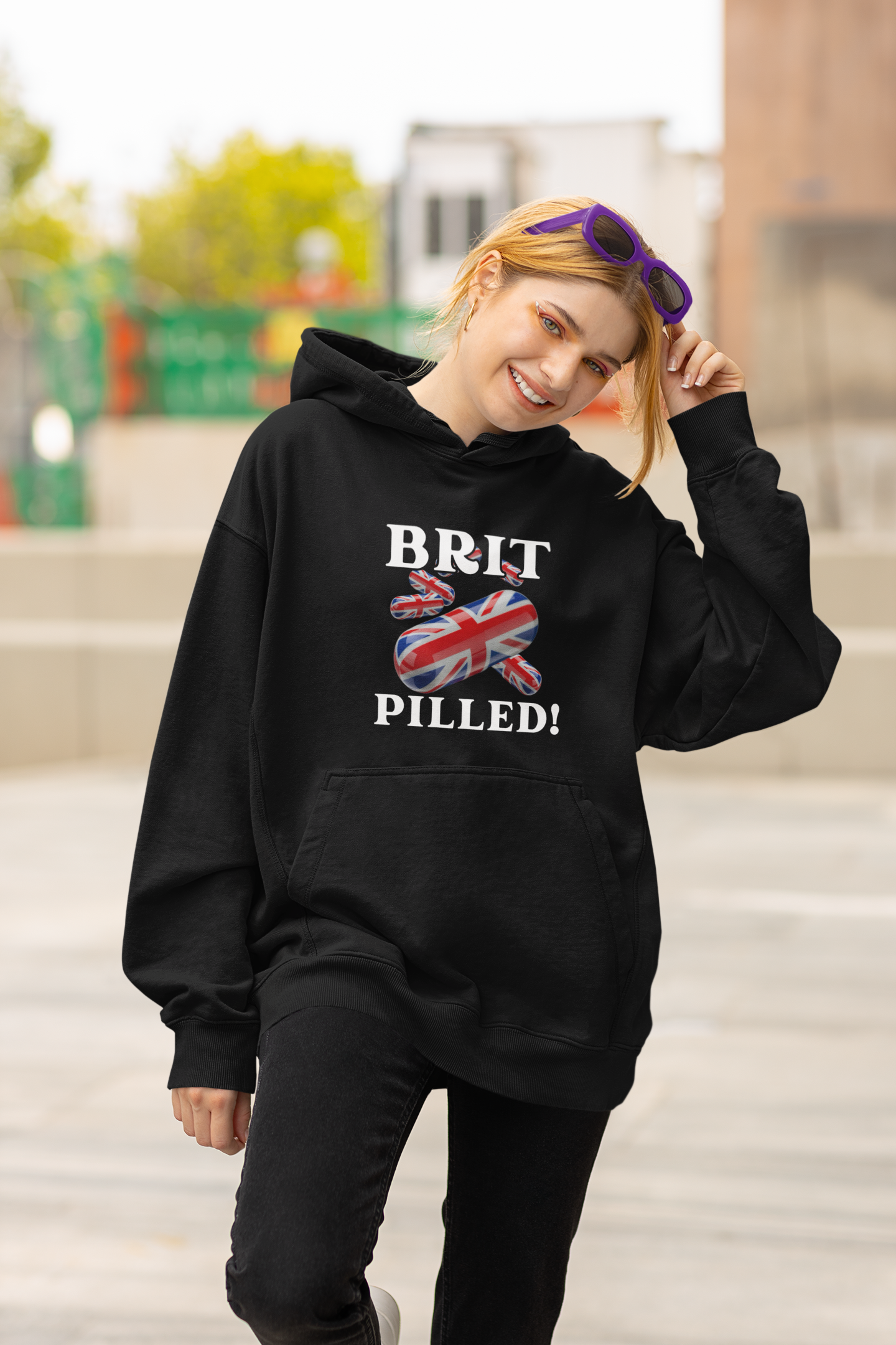 Unisex Hoodie with 'BRIT PILLED!' Design, College Spirit Wear, British Pride Clothing, Comfy Casual Sweatshirt, Gift for Students & Alumni