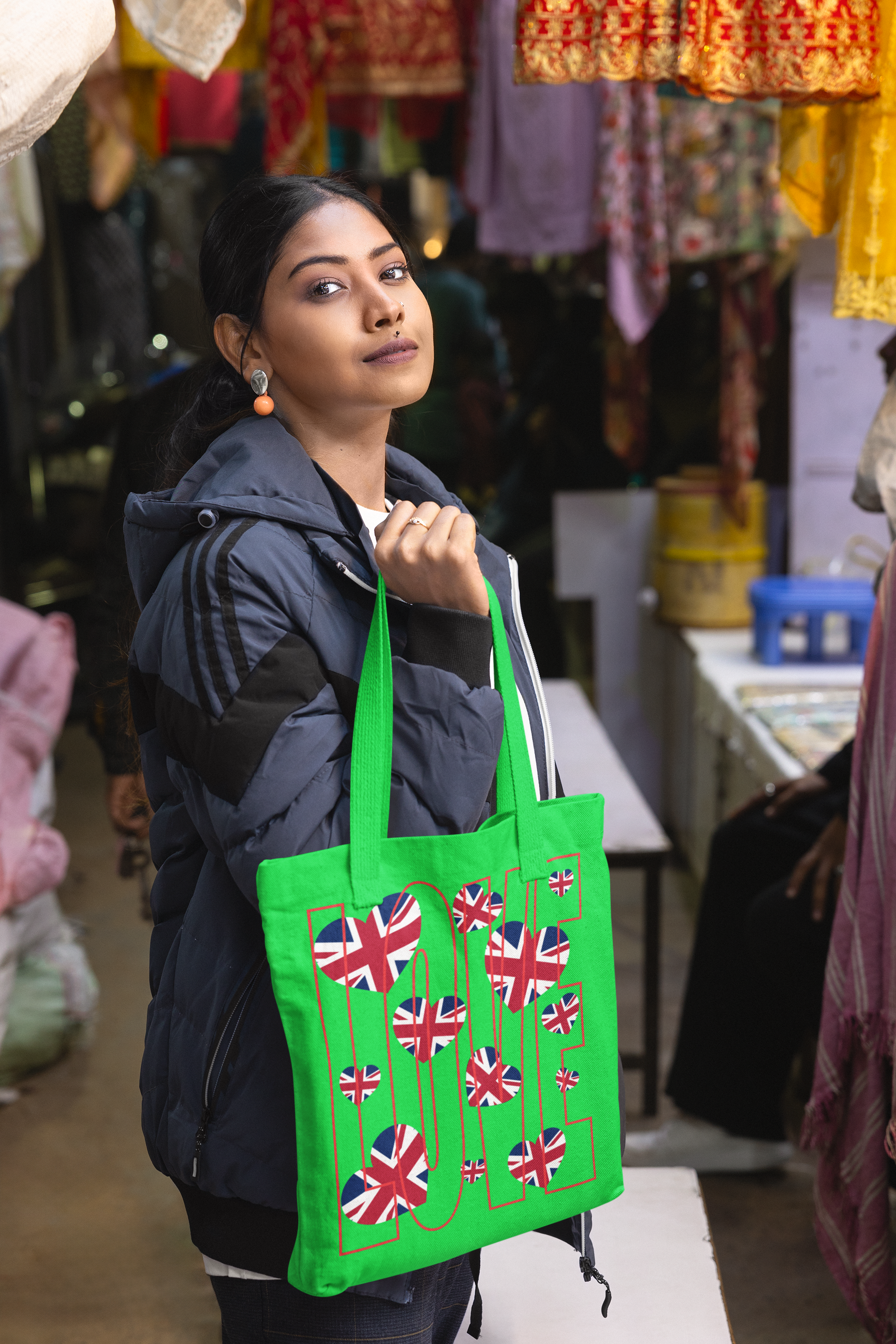 Union Jack Love Tote Bag | Stylish Reusable Cotton Canvas | Perfect for Shopping, Gifts, or Celebrations